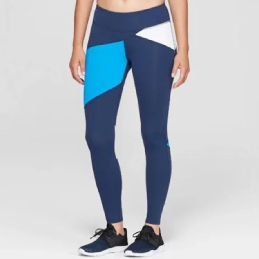 Joylab Target Asymmetrical Color Block Leggings Athletic 7/8 Length, Blue